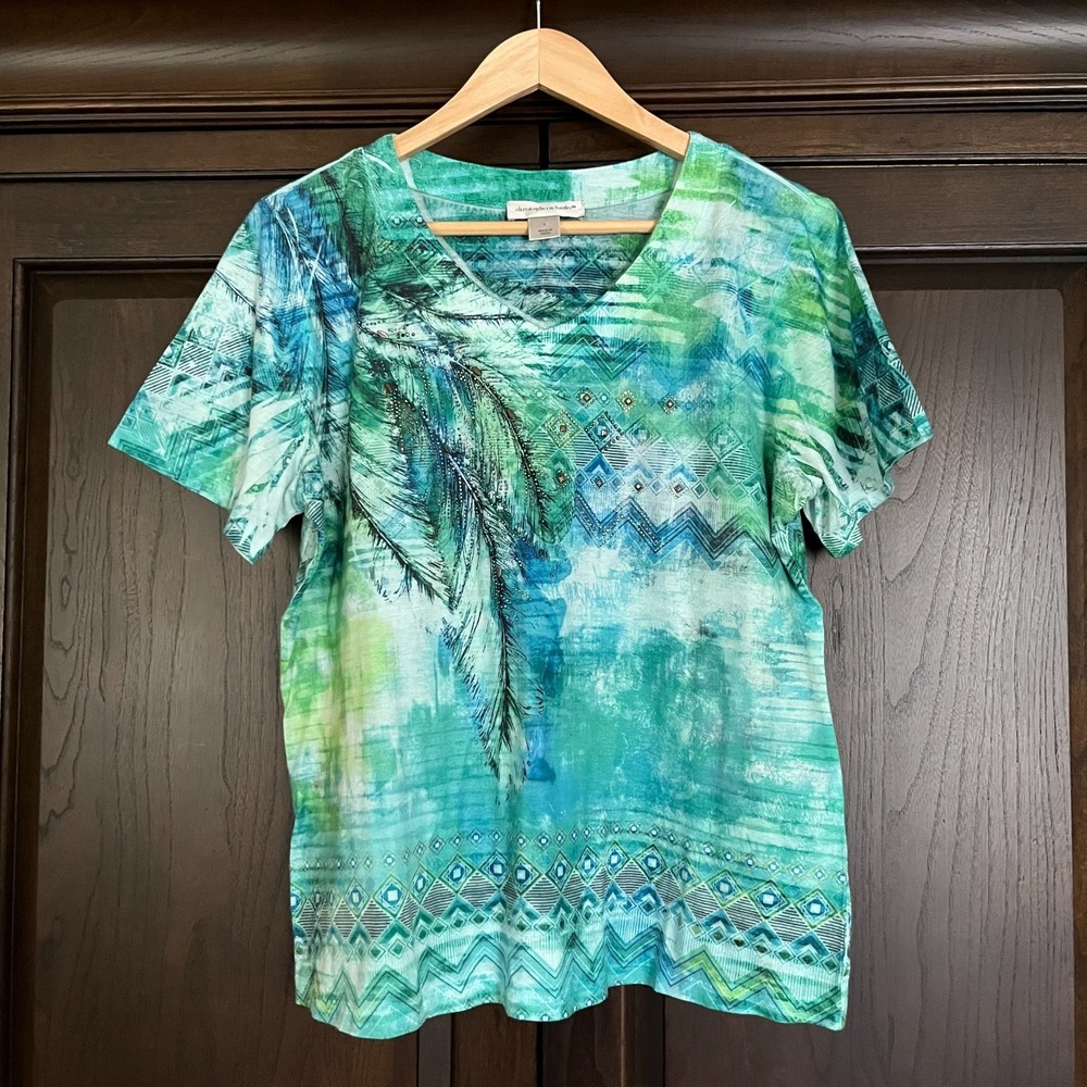 Christopher & Banks Vibrant Embellished Knit Top Womens Size L Vacation Resort